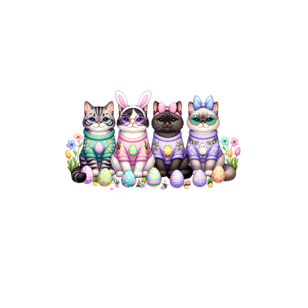 Easter Cats decal with cats in different colored outfits
