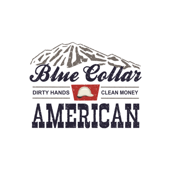 Blue Collar American decal with mountains and a hard hat