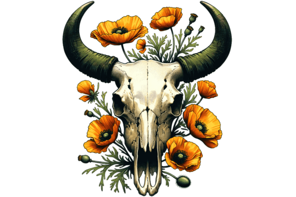 Cow Skull Yellow Flowers