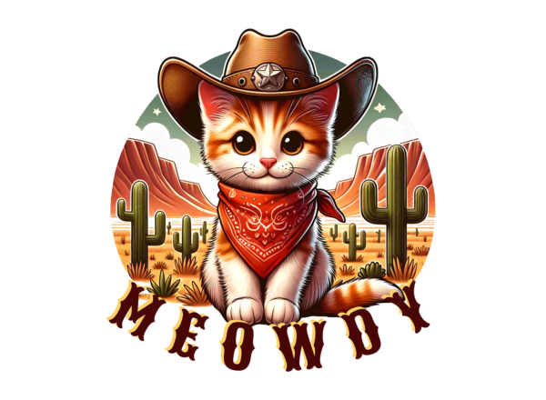 Meowdy Cat with Cowboy Hat