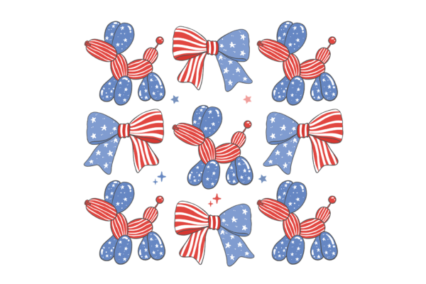 4th of July balloon Dog and Bow Collage