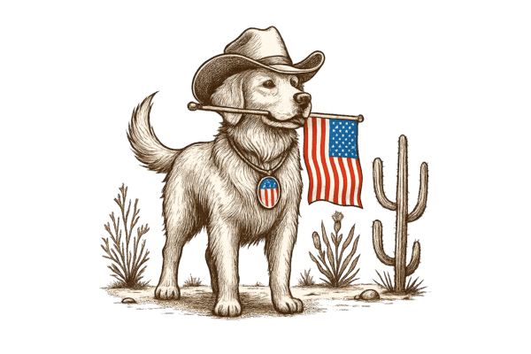 Cowboy Dog with American Flag