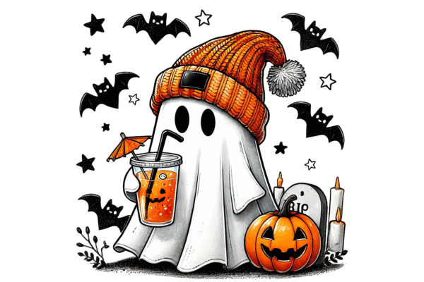 Ghost with Orange Hat and Drink