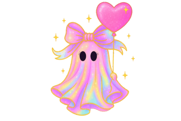 iridescent ghost with heart balloon