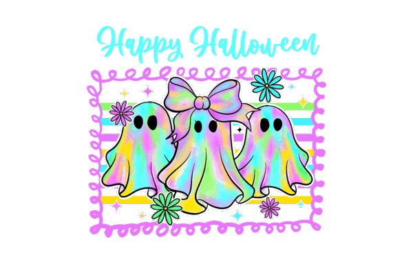 neon happy halloween ghost