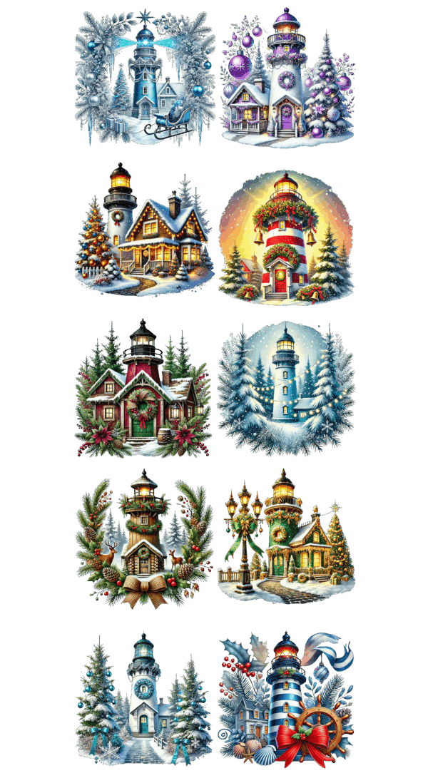Pre-Made Christmas Lighthouses gang 22x60